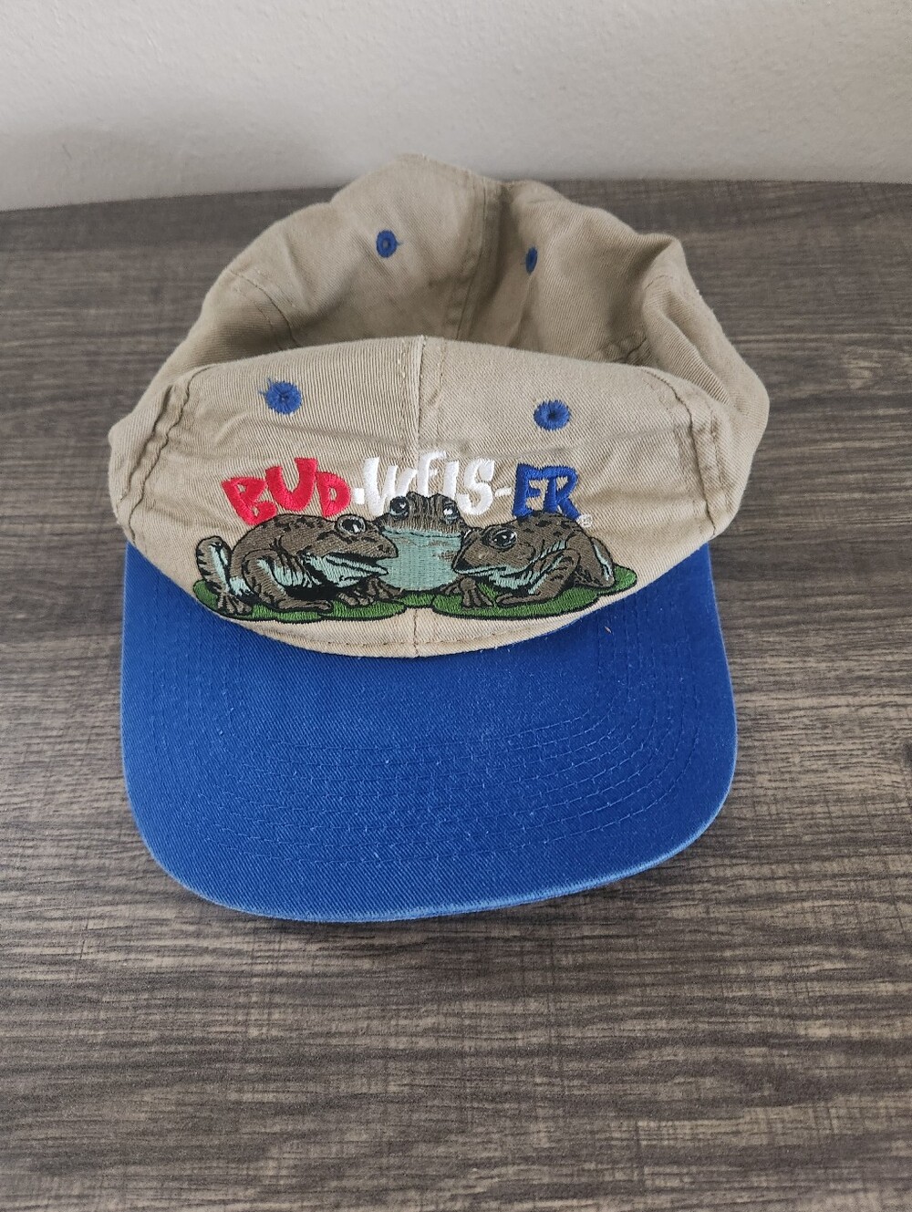 Vintage 1995 Budweiser Frogs Bud-Weis-Er Tan Blue Snapback Hat